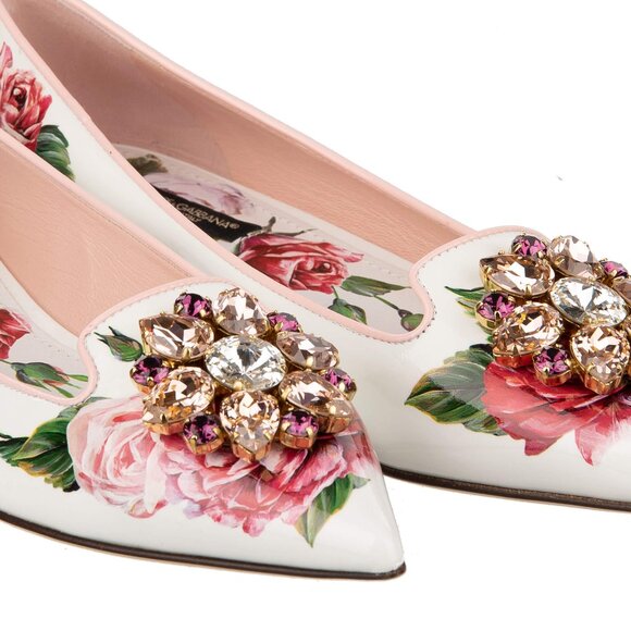 Dolce & Gabbana - Patent Leather Rose Brooch Ballet Flats BELLUCCI White Pink EU - Picture 3 of 5